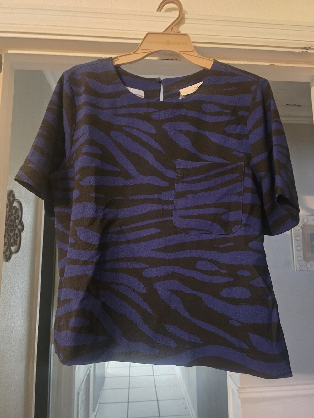 LOFT Black and Blue Zebra Print Short Sleeve Tee